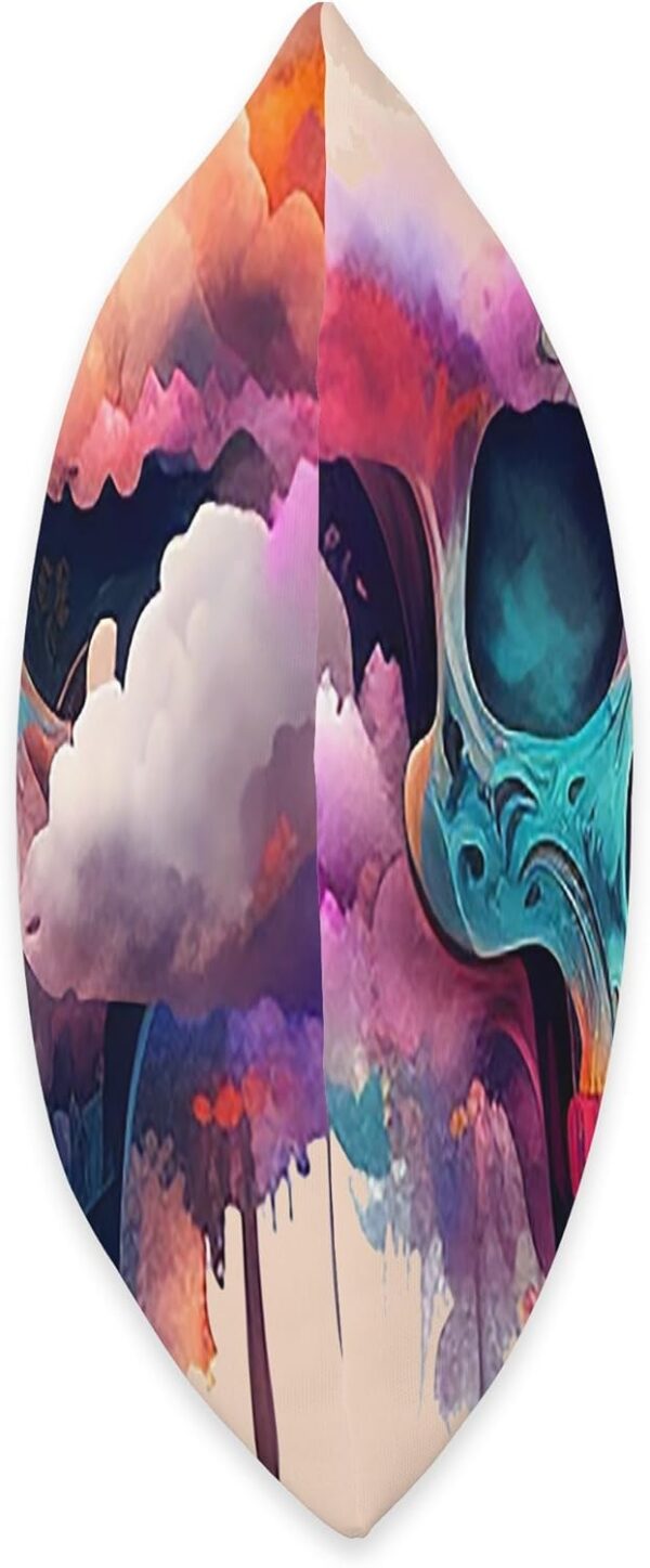 Watercolor Skull in Rainbow Clouds Dia De Los Muertos Art Throw Pillow, 18x18, Multicolor - Image 2