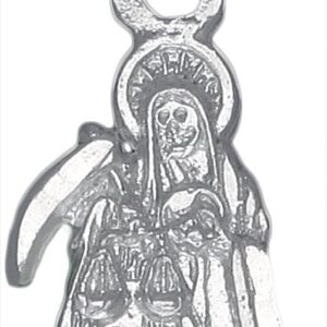 Sterling Silver Santa Muerte Pendant Necklace with Diamond Cut Finish 18" Chain