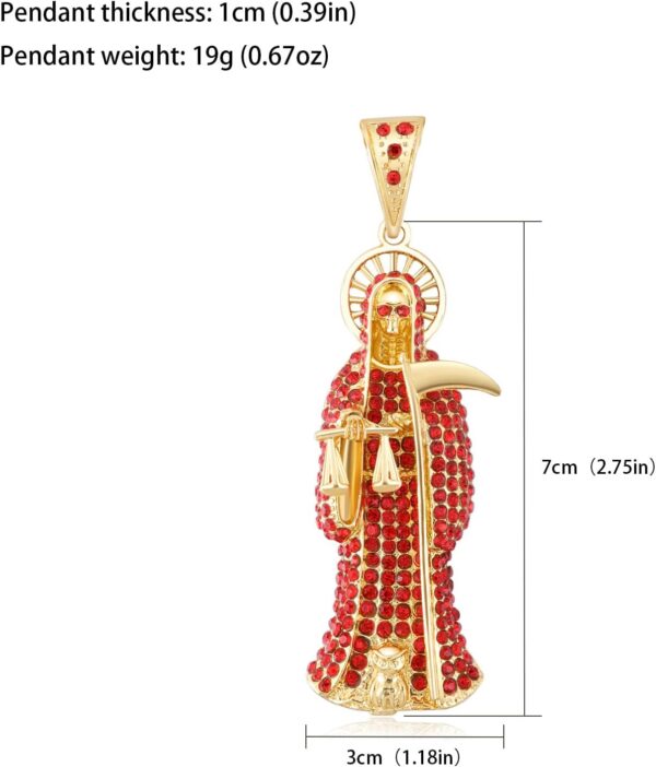Santa Muerte Necklace Diamond 14K Gold Plated Santa Muerte Pendant Jewelry With Sickle Holiday Gift (Gold 202) - Image 2