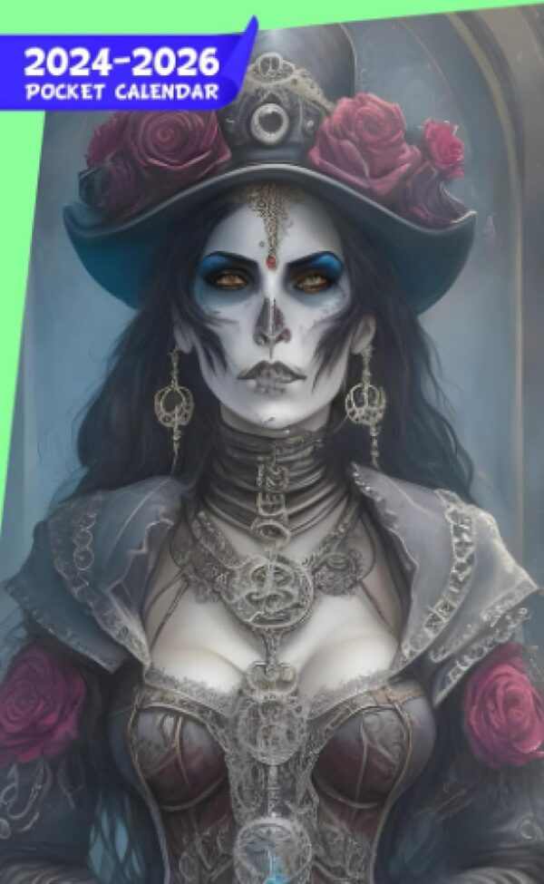 Pocket Calendar 2024 - 2026 With Moon Phase: Three-Year Monthly Planner for Purse , 36 Months from January 2024 to December 2026 | Steampunk goth | Ghost whisperer | Santa muerte