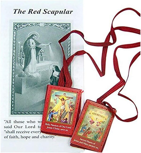 Red Cloth Scapular of The Passion with Instruction Pamphlet, 18 Inch
