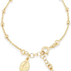 Miabella 18K Gold Over Sterling Silver Italian Rosary Cross Bead Charm Link Chain Bracelet for Women, Adjustable, 925 Made in Italy