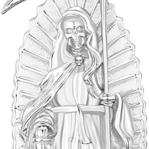 Eusense La Santa Muerte Necklace for Men Women - Gold 14K 925 Sterling Silver Jewelry Cadena De La Santa Muerte Pendant Grim Reaper Scythe Skull Owl Grim Reaper Necklace