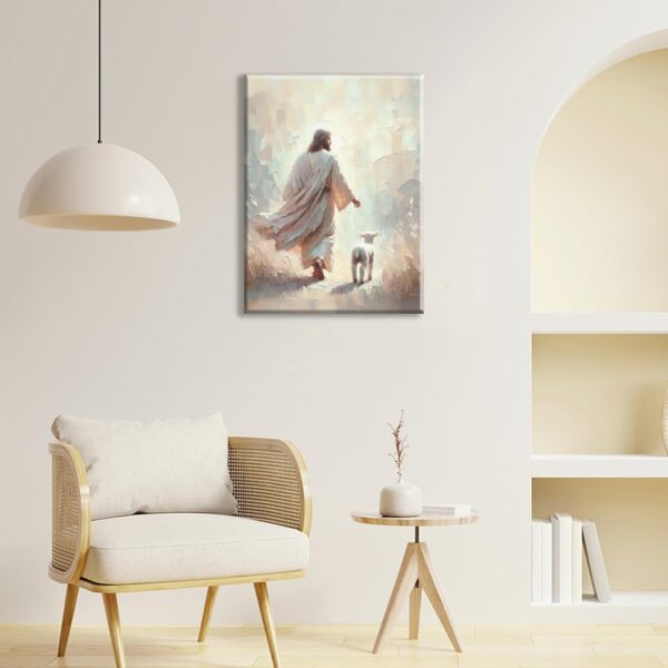 Jesus Leave 99 Sheep Canvas Wall Art Bible Stories Wall Decor The Lost Lamb Painting Picture Jesus Lamb Poster Prints God Faith Artwork for Bedroom Prayer Room Church Home Decoration 12X16 - Image 6