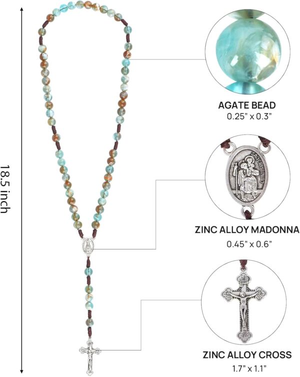 10mm Rosary Beads Catholic Necklace 18.5 Inch Agate Rosary Beads Catholic Necklace for Women/Men Handmade Braided Rosaries with Curcifix Cross and Holy Mary Medal(Green) - Image 2