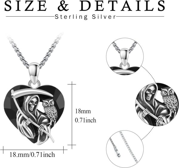 Santa Muerte Necklace for Men Sterling Silver Owl Skull Grim Reaper Pendant Heart Crystal Oxidation Skull Holy Death Scythe Aumelt Charm Necklace Jewelry Gifts for Father's Day Halloween Christmas - Image 6