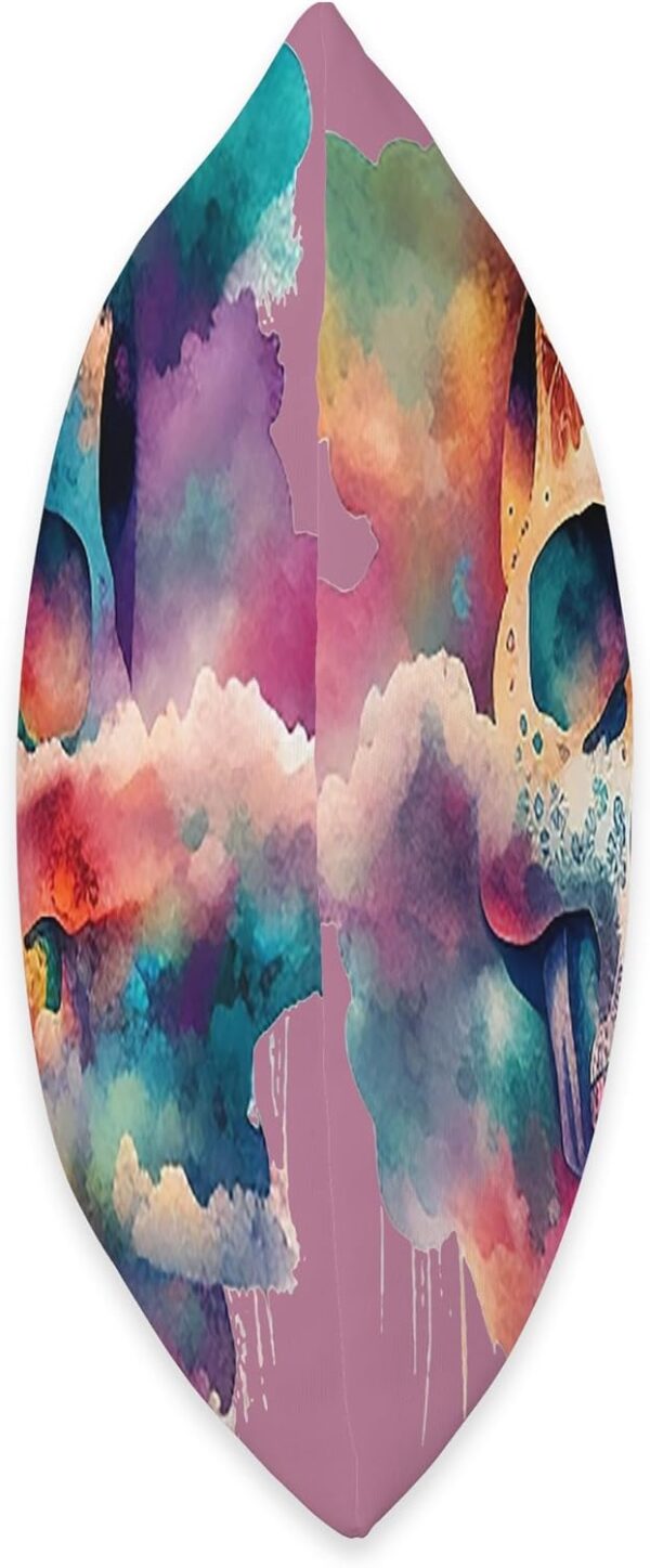 Watercolor Skull in Rainbow Clouds Dia De Los Muertos Art Throw Pillow, 16x16, Multicolor - Image 2