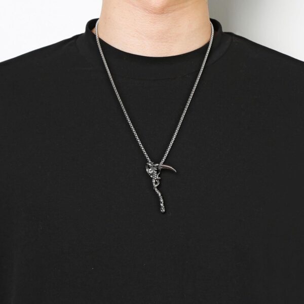 HZMAN Death Scythe Necklace for Men Stainless Steel Gothic Grim Reaper Saint Death Scythe Skull Pendant Necklace Jewelry Gift - Image 2