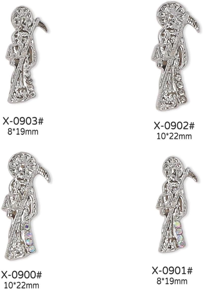 16 pcs Luxury 3D Embossed San Judas Nail Charms,Gold and Silver Death Buddha Statue Nail Art Jewelry Luxury Nail Gems with Rhinestone Halloween Nail Art Decorations Supplies Accessories - Image 3