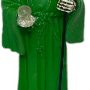 Santa Muerte Green Holy Death Grim Reaper Skull Skeleton 5" Tall
