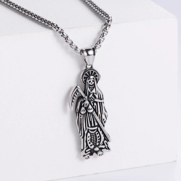 925 Sterling Silver Vintage La Santa Muerte Necklace For Women And Men - Holy Death's Pendant Necklace, Santa Muerte Pendant Necklace, Holy Saint Death Necklace Religious Jewelry For Women Men - Image 5