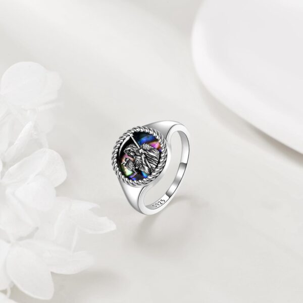 URONE Santa Muerte Ring 925 Sterling Silver Owl Grim Reaper Ring Santa Muerte Jewelry for Men - Image 3
