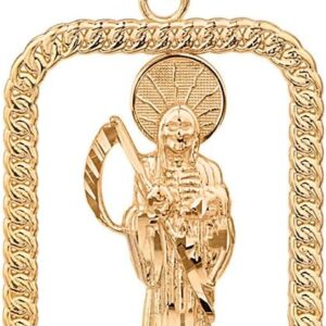 Solid 10k Yellow Gold Santa Muerte Rope-Style Rectangular Frame Pendant