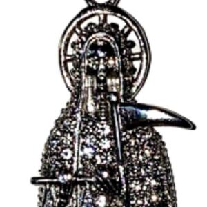 Iced Santa Muerte Men Women 14k White Gold Finish Pendant Stainless Steel Real 3 mm Rope Chain Necklace, Mens Jewelry, Iced Pendant, Rope Necklace Prime Delivery