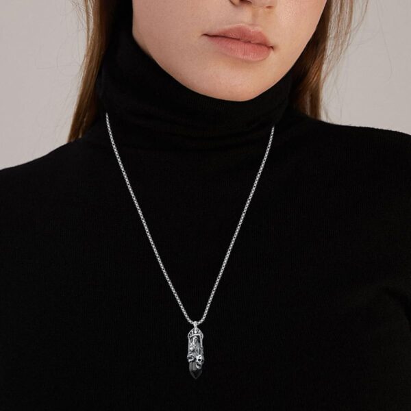 Santa Muerte Necklace 925 Sterling Silver Black Obsidian Grim Reaper Pendant Necklace Jewelry for Men Women, w/Stainless Steel Chain 22''+2'' - Image 3