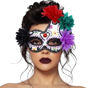 Nicute Masquerade Mask Mexican Day of the Dead Mask for Women Men Sugar Skull Flower Eyemask Fancy Carnival Party Masque