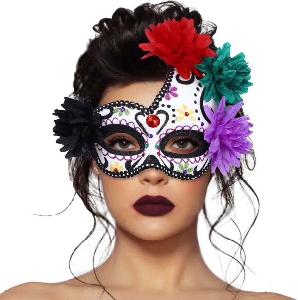 Nicute Masquerade Mask Mexican Day of the Dead Mask for Women Men Sugar Skull Flower Eyemask Fancy Carnival Party Masque