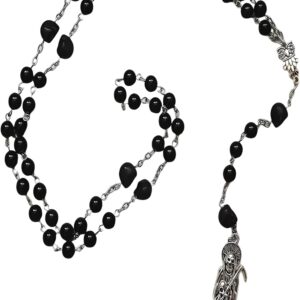 925 Sterling Silver La Santa Muerte Rosary - Satanic, Holy Saint Death Pendant for Women & Men