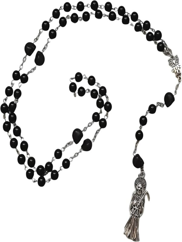 925 Sterling Silver La Santa Muerte Rosary - Satanic, Holy Saint Death Pendant for Women & Men