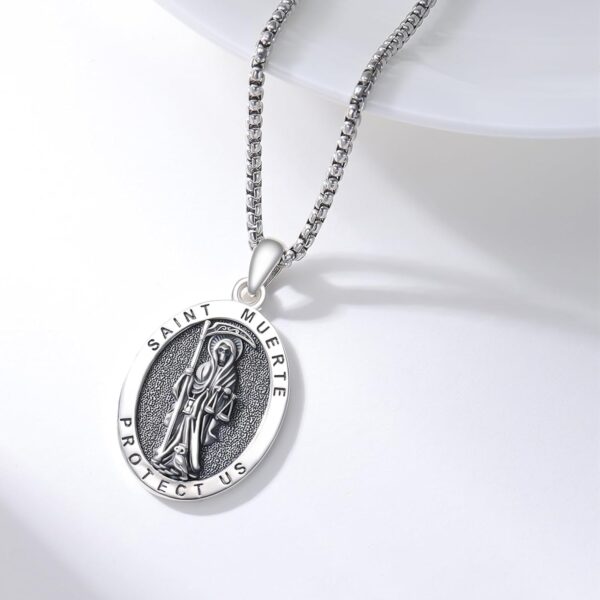 OHAYOO Santa Muerte Necklace for Men 925 Sterling Silver Holy Death Necklace Grim Reaper Necklace Santa Muerte Pendant Jewelry for Women - Image 3
