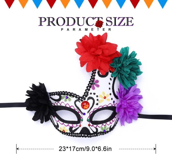Nicute Masquerade Mask Mexican Day of the Dead Mask for Women Men Sugar Skull Flower Eyemask Fancy Carnival Party Masque - Image 2
