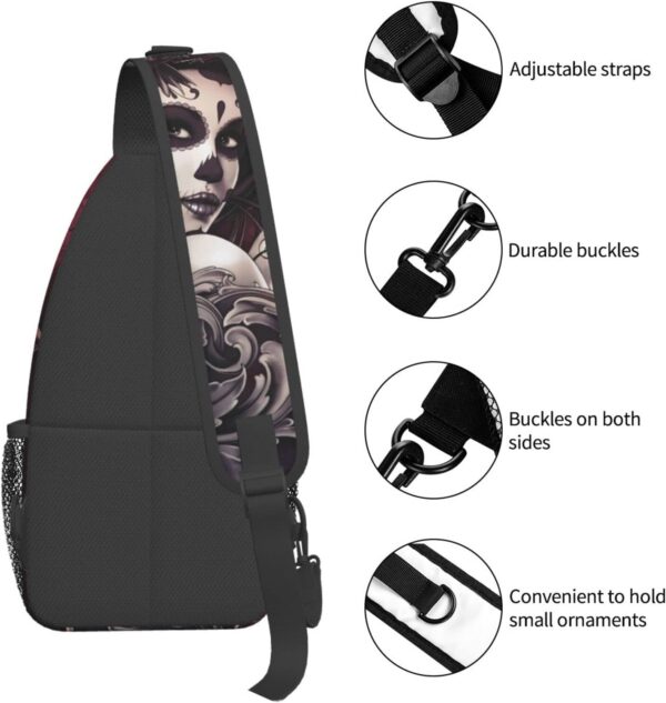 Sugar Skull Rose Crossbody Backpack for Travel Hiking Chest Daypack Shoulder Sling Bag for Men Women Cycling Walking - Image 5