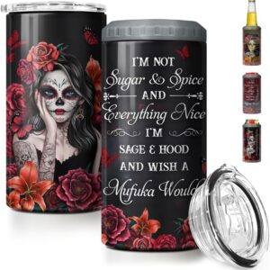 Sugar Skull Tumbler, Sugar Skull 4-in-1 Tumblers Stainless Steel Insulated Slim Can Cooler, Fits All 12oz Can Beer Bottle, Gifts for Women Christmas Birthday