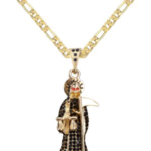 Mai & Claire 14K Gold Filled Santa Muerte Necklace For Women And Men - Santa Muerte Pendant Chain Religious Amulet Hip Hop Jewelry, Memento Mori
