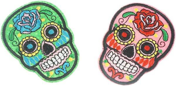 Skull Iron On Patches,Sugar Skull Embroidery Sew On Appliques Ghost Head Cloth Chest Sticker Punk Rock Patches,Perfect for Jeans, Jackets, Bags, Vest, Arts and Crafts(Assorted Color,8 PCS) - Image 4