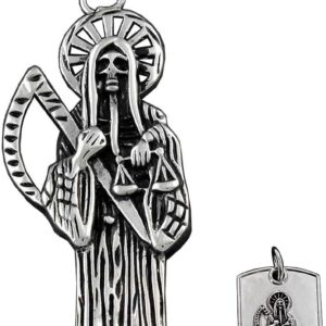 vogueteen Men Stainless Steel Holy Saint Death Santa Muerte Skull Charm Pendant Necklace