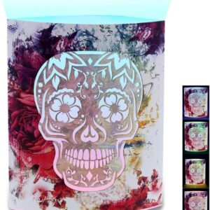 CoTa Global Color Changing LED Light Lantern Day of The Dead Sugar Skull Art Design Home Garden Décor 6.5 Inch Handcrafted Lamp Accent Bedroom Living Room