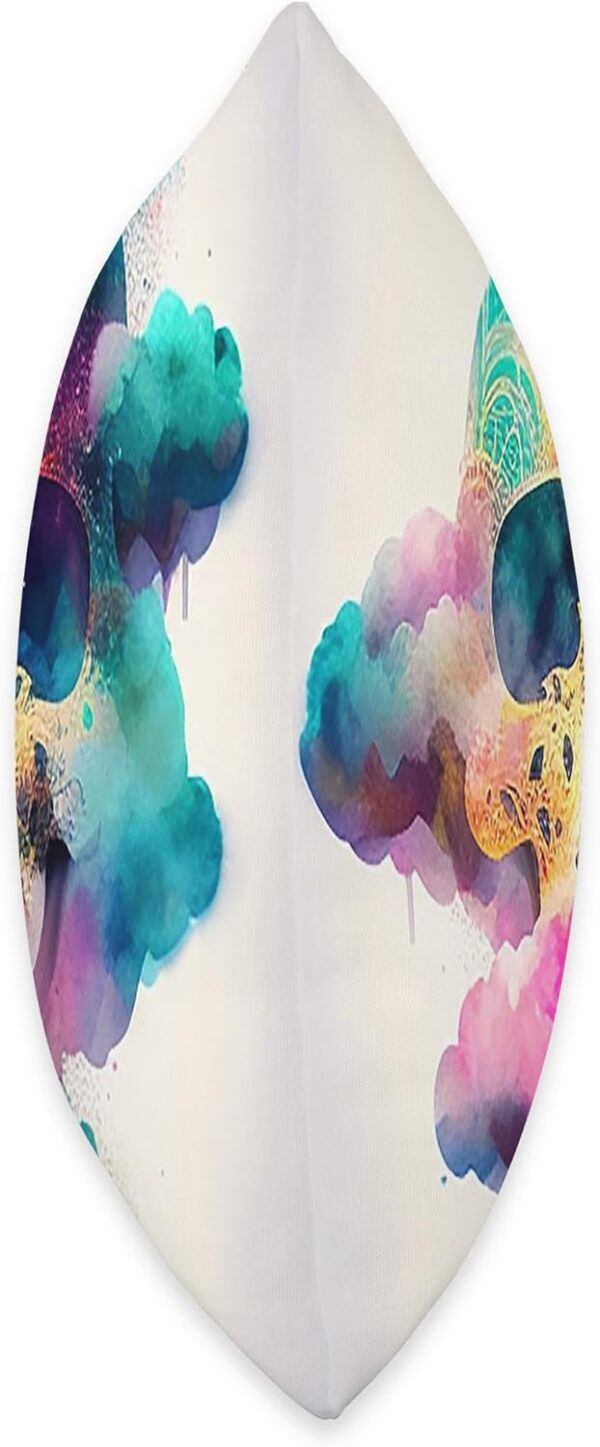 Watercolor Skull in Rainbow Clouds Dia De Los Muertos Art Throw Pillow, 18x18, Multicolor - Image 2