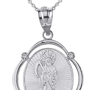 925 Sterling Silver Santa Muerte (Grim Reaper) CZ Oval Frame Pendant Necklace