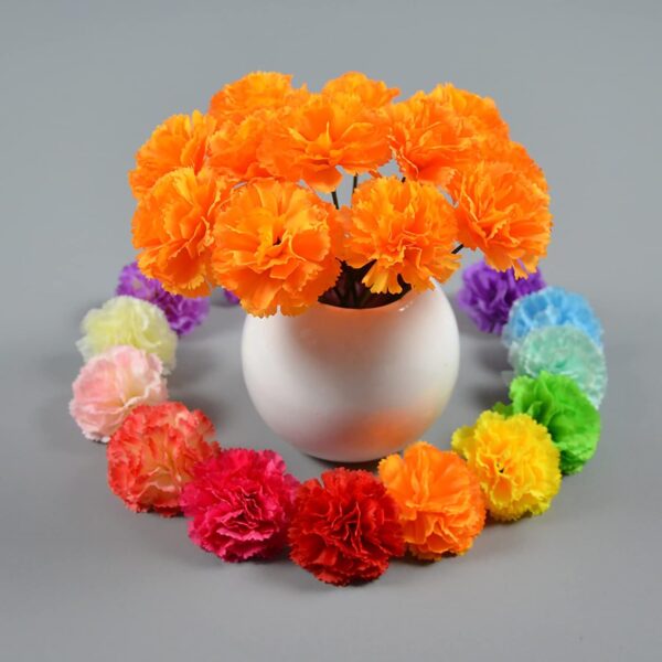 Hananona 50 Pcs Marigold Flower Heads Bulk, Silk Marigold with Stems Artificial Flowers for Diwali Home Decor Day of The Dead Wreath Garland - Image 4