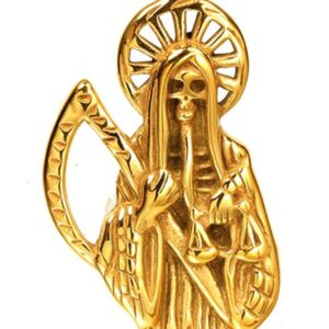 Santa Muerte Necklace Diamond 14K Gold Plated Santa Muerte Pendant Jewelry With Sickle Holiday Gift (Gold 219)