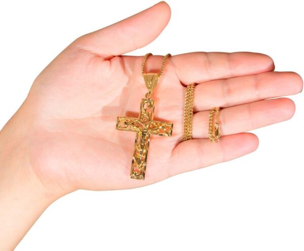 LIFETIME JEWELRY Large Filigree Crucifix Cross Necklace for Men & Women 24k Gold Plated - Image 6