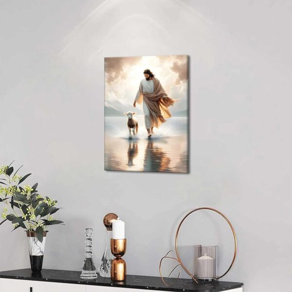 Jesus Walks On Water Canvas Wall Art Christ Saves The Lost Lamb Painting Wall Decor Christian Poster Print Follow Me Artwork Picture Decoration For Living Room Bedroom Church Ready To Hang - Image 3
