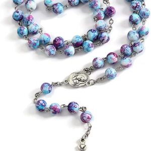 Rosary Beads Catholic for Woman, Handmade Imitation Blue Purple Pearl Rosary Necklace, First Communion Gifts, Wall Crosses Christian Gifts