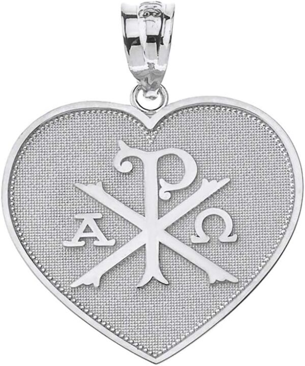 Claddagh Gold 925 Sterling Silver Heart Shaped Chi Rho Alpha Omega Symbol Pendant