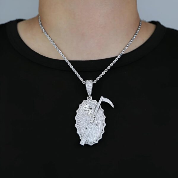 925 Sterling Silver Santa Muerte Necklace For Women And Men - 14K Gold Filled Death La Santa Muerte Pendant Chain Iced Out Bling Cz Paved The King Of Terrors Hip Hop Jewelry Religious Amulet Gift - Image 3