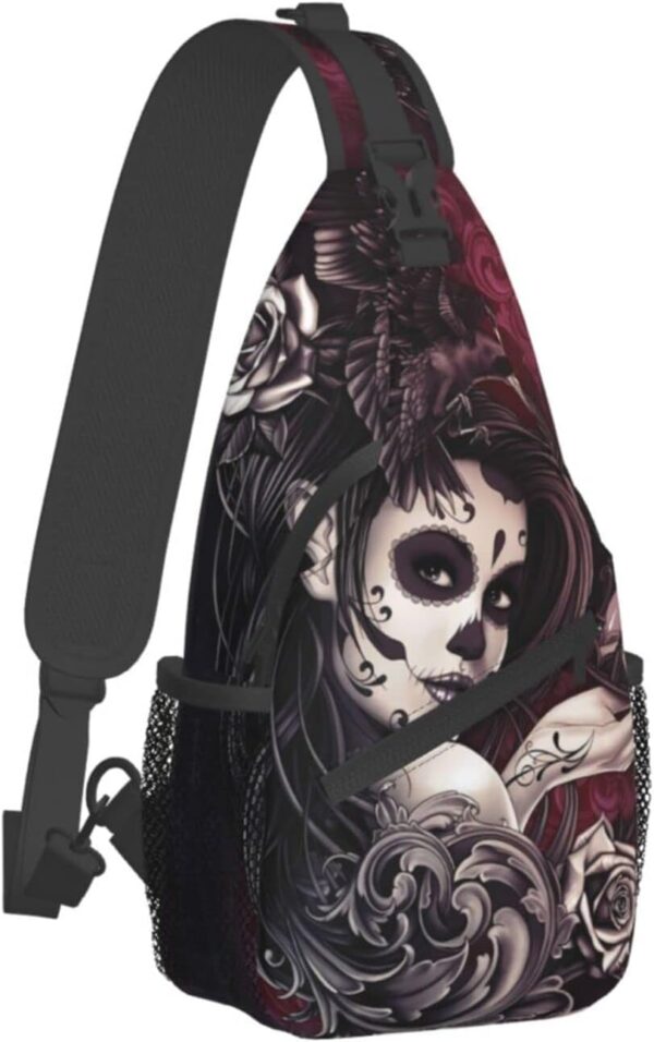 Sugar Skull Rose Crossbody Backpack for Travel Hiking Chest Daypack Shoulder Sling Bag for Men Women Cycling Walking - Image 2