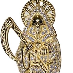 Men Women 925 Italy Gold Finish Iced Silver Santa Muerte Charm Ice Out Pendant Stainless Steel Real 2 mm Rope Chain Necklace, Mens Jewelry, Iced Pendant, Rope Necklace