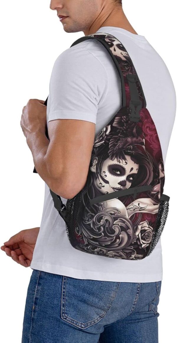 Sugar Skull Rose Crossbody Backpack for Travel Hiking Chest Daypack Shoulder Sling Bag for Men Women Cycling Walking - Image 9