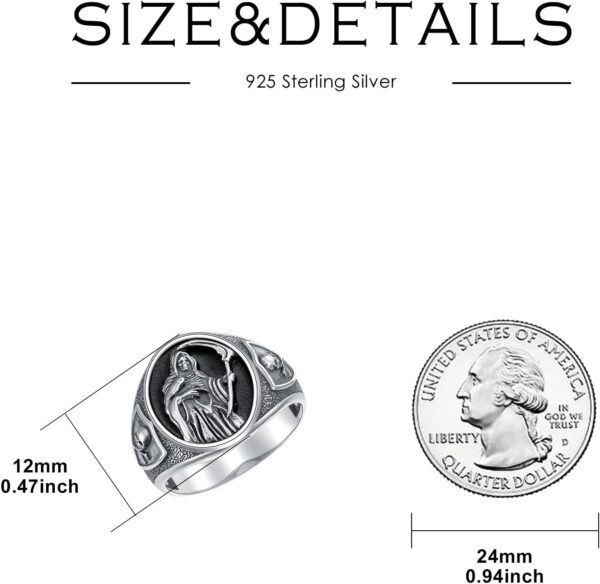 Santa Muerte Ring for Men Size 9/10/11 In 925 Sterling Silver Goth Grim Reaper Skull Signet Ring Jewelry - Image 5