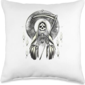 Santa Muerte Sacred Art – Mystical Skeleton with Scythe Throw Pillow