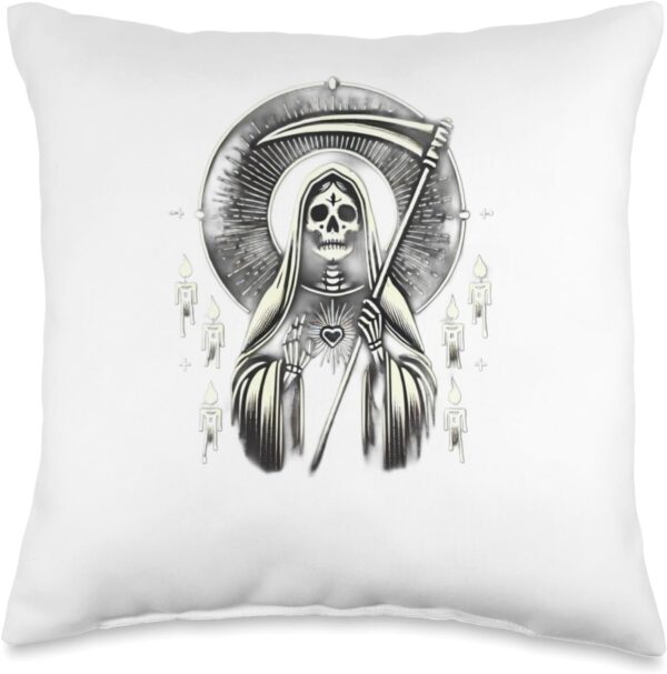 Santa Muerte Sacred Art – Mystical Skeleton with Scythe Throw Pillow