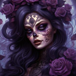 DIY Diamond Art Painting Kits for Adults Black and Purple Sugar Skull Girl Round Full Drill Canvas Gems Cross Stitch Art Kit 5D Painting by Diamond Mosaic Craft for Halloween 30x40cm(1)