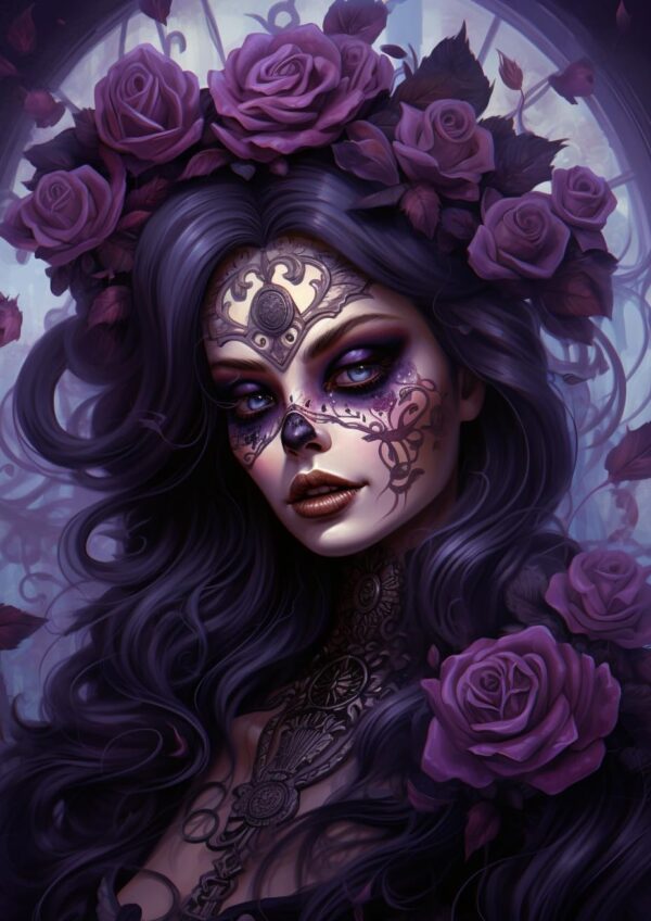 DIY Diamond Art Painting Kits for Adults Black and Purple Sugar Skull Girl Round Full Drill Canvas Gems Cross Stitch Art Kit 5D Painting by Diamond Mosaic Craft for Halloween 30x40cm(1)