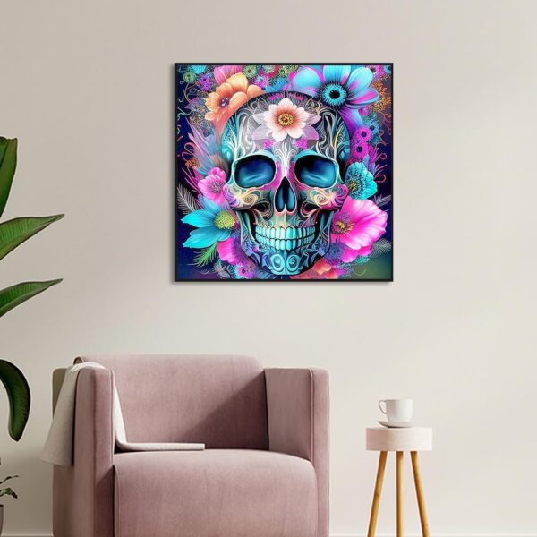 igoodom Skull Flower Diamond Painting Kits for Adults, Sugar Skull Diamond Art Kit Beginners DIY 5D Full Drill Round Skeleton Diamond Painting Gem Art for Home Wall Decor Gift 13.78 X 13.78 Inch - Image 4