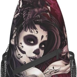 Sugar Skull Rose Crossbody Backpack for Travel Hiking Chest Daypack Shoulder Sling Bag for Men Women Cycling Walking